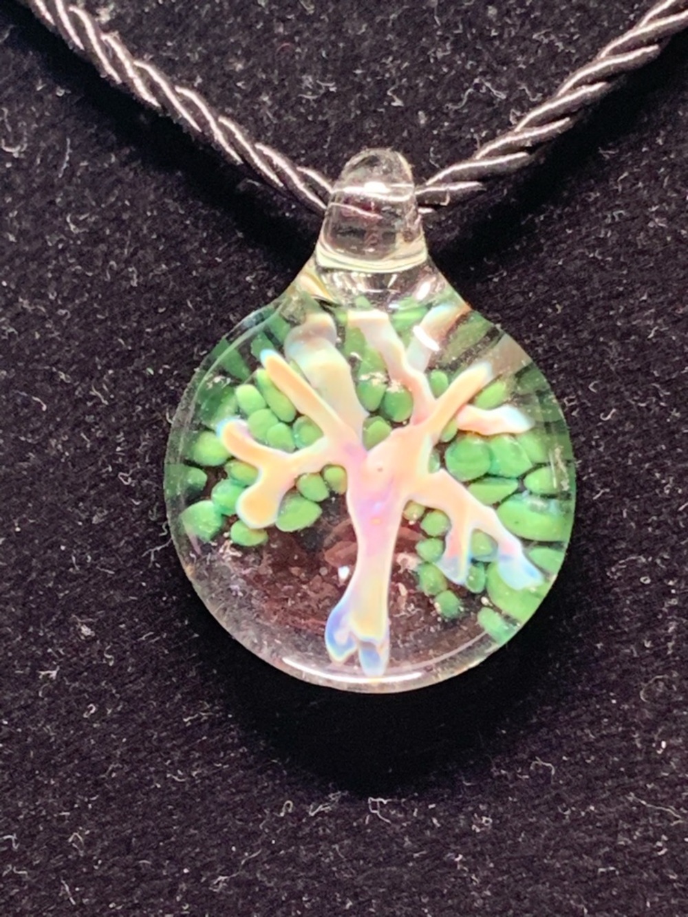 Hand Crafted Iridescent Tree Of Life Necklace With Green Accents